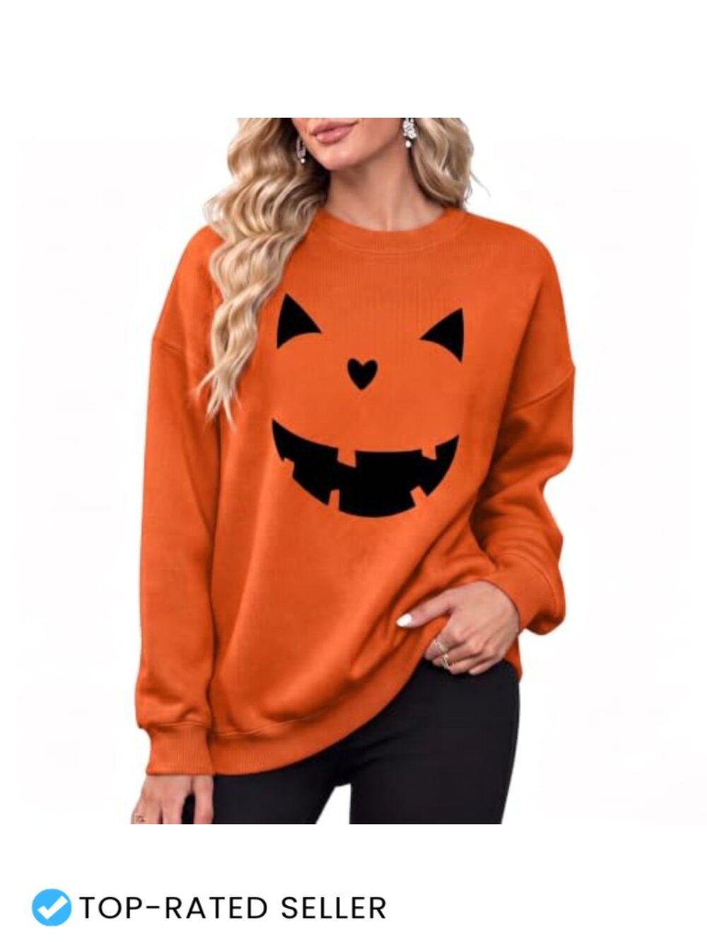 Women Halloween Pumpkin Face Crewneck Sweatshirt Cotton Blend Long Sleeve
